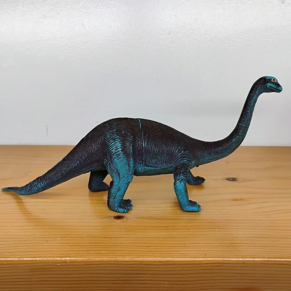 1985 Vintage Imperial Brontosaurus Dinosaur Figure Toy Dark Gray & Blue 12